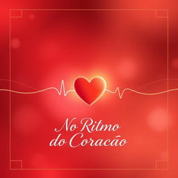 A captivating book cover design for 'No Ritmo do Coração' featuring a soft background in shades of red, pink, and gold, evoking emotions associated with love and passion