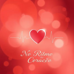 A captivating book cover design for 'No Ritmo do Coração' featuring a soft background with a blend of red, pink, and gold tones that evoke emotions tied to love and passion