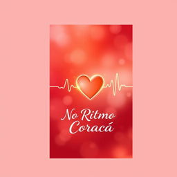 A captivating book cover design for 'No Ritmo do Coração' featuring a soft background with a blend of red, pink, and gold tones that evoke emotions tied to love and passion