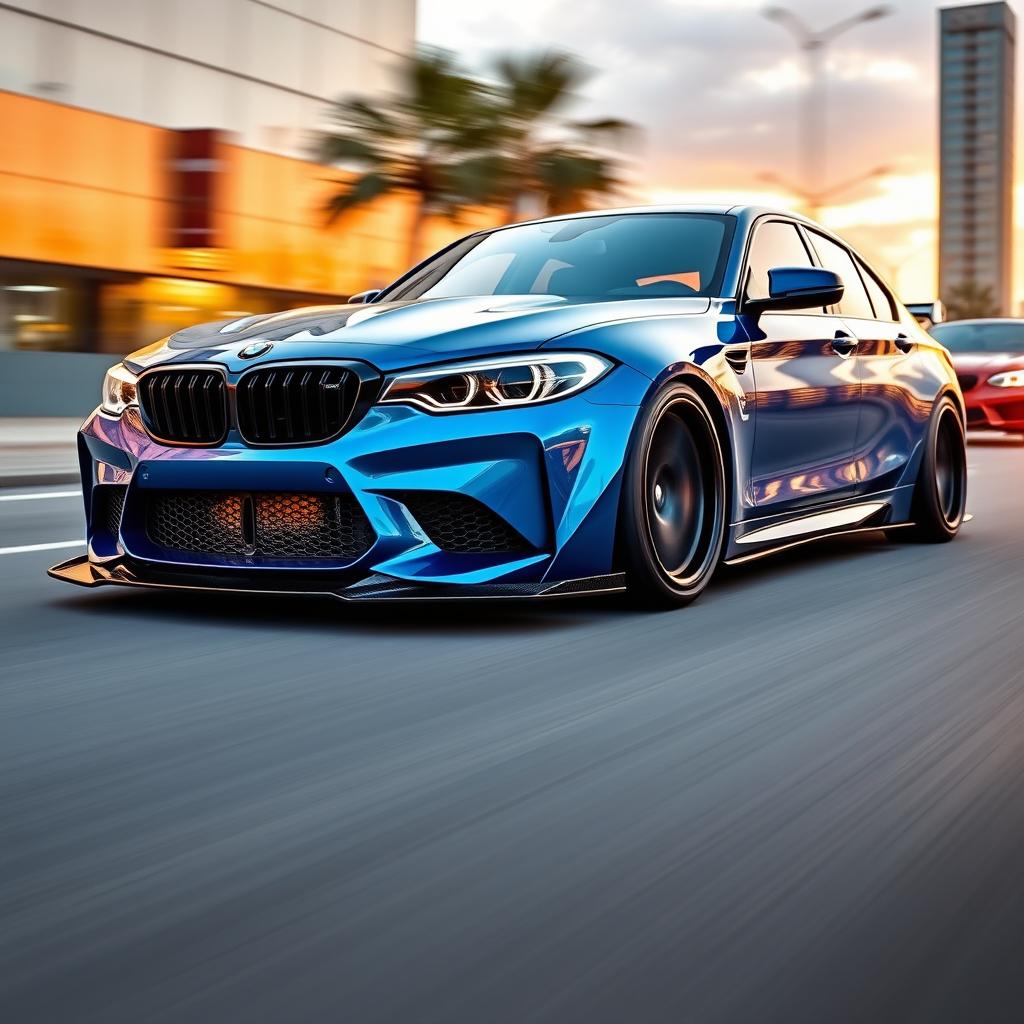 A sleek, modified BMW G22 featuring a custom wide body kit, showcasing aggressive lines and a lowered stance