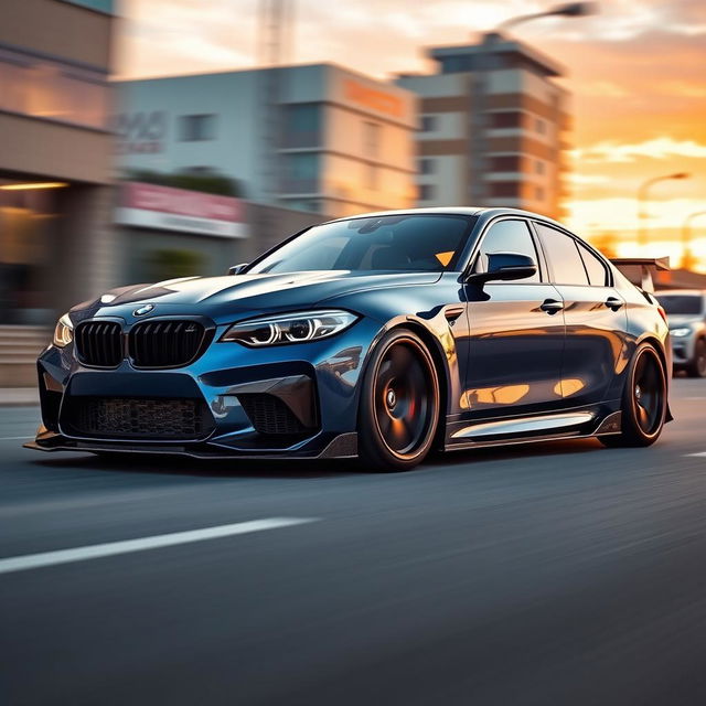 A sleek, modified BMW G22 featuring a custom wide body kit, showcasing aggressive lines and a lowered stance