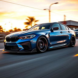 A sleek, modified BMW G22 featuring a custom wide body kit, showcasing aggressive lines and a lowered stance