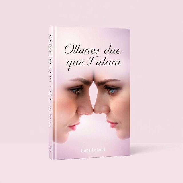 A beautiful book cover design for 'Olhares que Falam' featuring a soft background in shades of lilac and pink, evoking a sense of delicacy and emotion