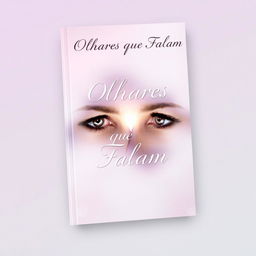 A beautiful book cover design for 'Olhares que Falam' featuring a soft background in shades of lilac and pink, evoking a sense of delicacy and emotion