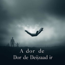 A deep and emotional book cover design for 'A Dor de Deixar Ir' featuring a background in shades of gray and dark blue that evoke a sense of melancholy and reflection