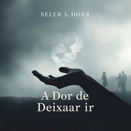 A deep and emotional book cover design for 'A Dor de Deixar Ir' featuring a background in shades of gray and dark blue that evoke a sense of melancholy and reflection