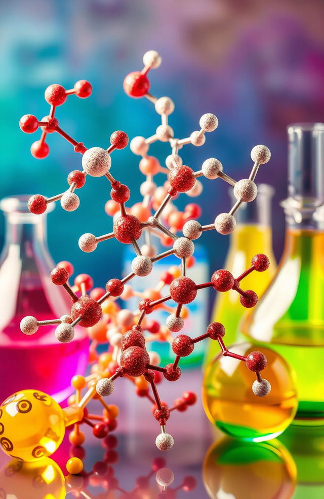 A visually striking representation of polymer chemistry featuring an array of molecular structures and chains