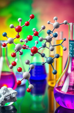 A visually striking representation of polymer chemistry featuring an array of molecular structures and chains