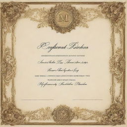 A manicure certificate with elegant calligraphy, adorned with ornate border designs, and featuring a shiny gold seal.