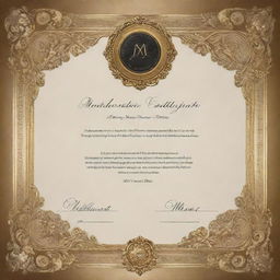 A manicure certificate with elegant calligraphy, adorned with ornate border designs, and featuring a shiny gold seal.