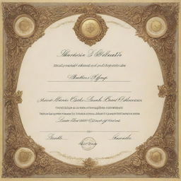 A manicure certificate with elegant calligraphy, adorned with ornate border designs, and featuring a shiny gold seal.