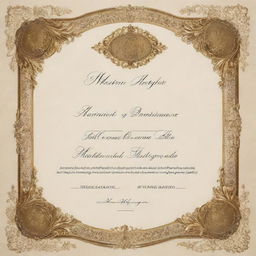 A manicure certificate with elegant calligraphy, adorned with ornate border designs, and featuring a shiny gold seal.