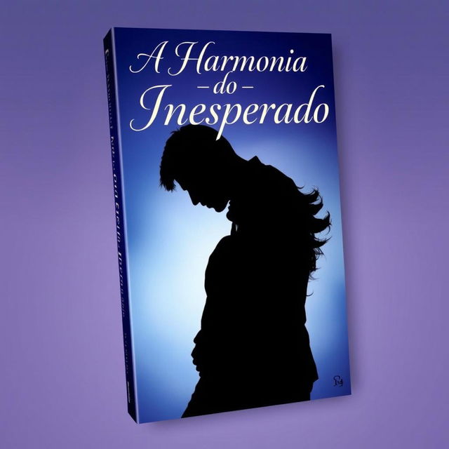 A book cover for 'A Harmonia do Inesperado', featuring the shadowy silhouettes of a man and a woman embracing, their faces close together as if about to kiss