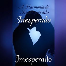 A book cover for 'A Harmonia do Inesperado', featuring the shadowy silhouettes of a man and a woman embracing, their faces close together as if about to kiss
