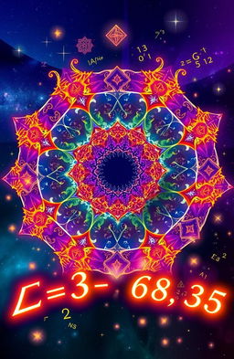 A visually stunning illustration of a mathematical concept, featuring intricate fractals and geometric shapes, beautifully arranged in a colorful and harmonious pattern