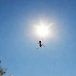 Imagine a world where ants have wings. A solitary flying ant against a sky, its wings catching the sun's rays.