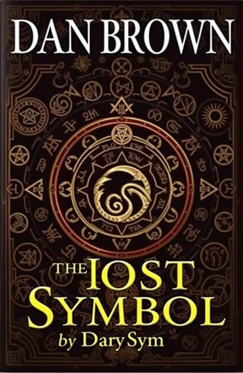 A book cover for 'The Lost Symbol' by Dan Brown, featuring a rich tapestry of ancient and modern symbols intricately woven together