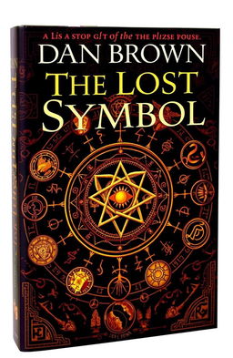 A book cover for 'The Lost Symbol' by Dan Brown, featuring a rich tapestry of ancient and modern symbols intricately woven together
