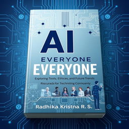 A captivating front cover design for a book titled 'AI for Everyone: Exploring Tools, Ethics, and Future Trends' written by Radhika Krishna R S