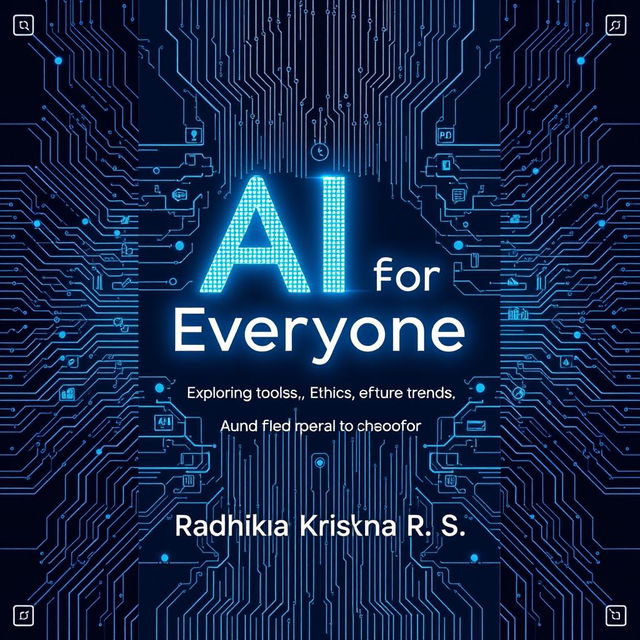 A captivating front cover design for a book titled 'AI for Everyone: Exploring Tools, Ethics, and Future Trends' written by Radhika Krishna R S