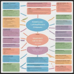 A colorful, schematic representation of an English language lesson, with key words, phrases, and grammar structures arranged in an intuitive and engaging diagram.