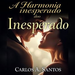 A book cover for a romance novel titled 'A Harmonia do Inesperado' in elegant, romantic font prominently displayed at the top