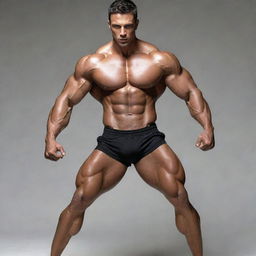 An impressive muscular man, rippling with strength and power, posed in a way that highlights his well-defined physique.