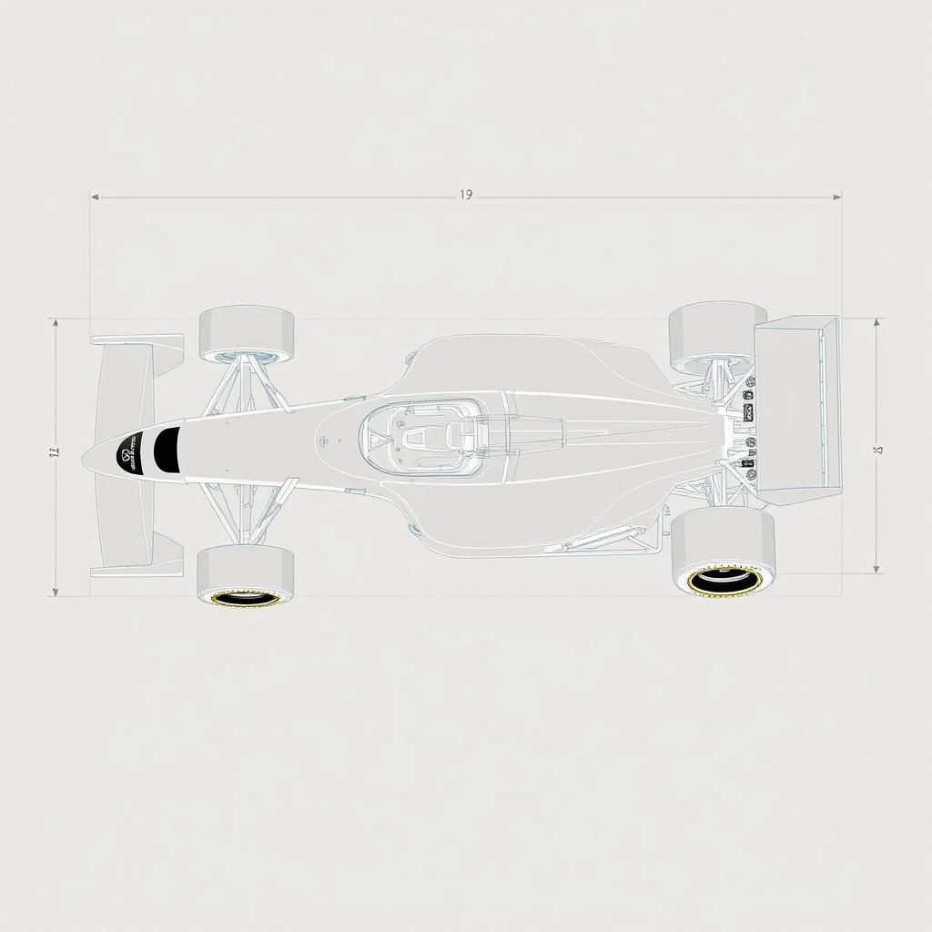 Detailed technical drawings from a top view perspective of the McLaren MP4/4 Formula 1 car from 1988