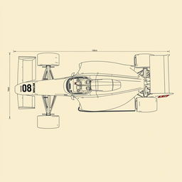 Detailed technical drawings from a top view perspective of the McLaren MP4/4 Formula 1 car from 1988