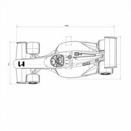 Detailed technical drawings from a top view perspective of the McLaren MP4/4 Formula 1 car from 1988