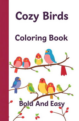 A cozy and inviting book cover for 'Cozy Birds Coloring Book: Bold And Easy'