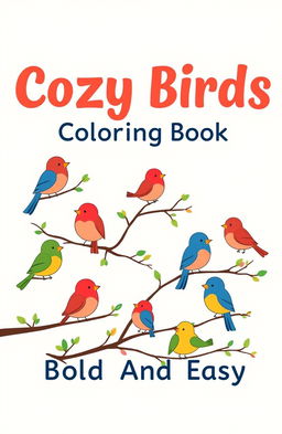 A cozy and inviting book cover for 'Cozy Birds Coloring Book: Bold And Easy'