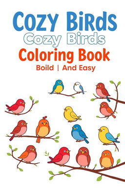 A cozy and inviting book cover for 'Cozy Birds Coloring Book: Bold And Easy'