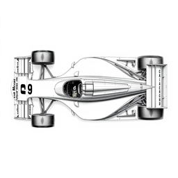 Hyper-realistic technical drawings from a top view perspective of the McLaren MP4/4 Formula 1 car from 1989