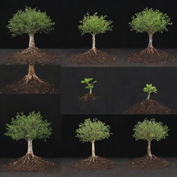 A captivating time-lapse of a tree's lifecycle: from a small seed, sprouting, growing through various stages, and finally bearing fruit.