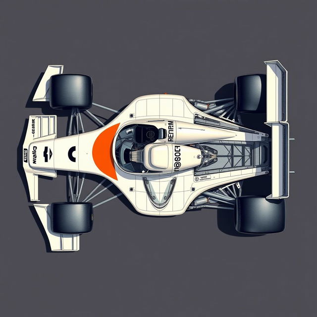 Hyper-realistic technical drawings of the McLaren MP4/4 Formula 1 car from 1989