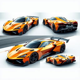 A stunning modern supercar inspired by Formula 1 design, showcased from six different angles