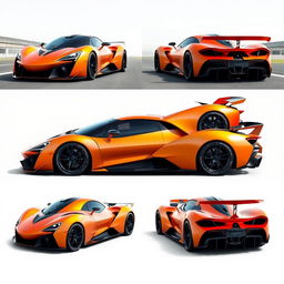 A stunning modern supercar inspired by Formula 1 design, showcased from six different angles