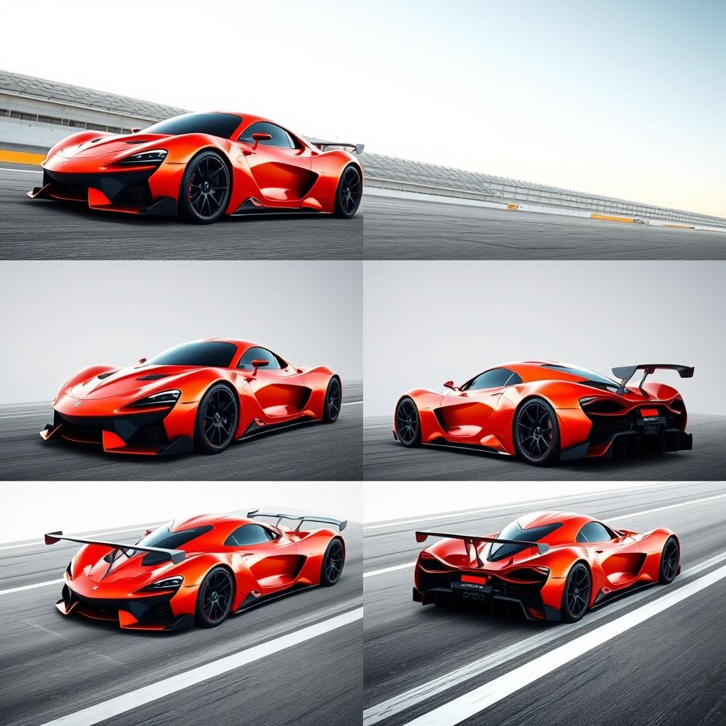 A stunning modern supercar inspired by Formula 1 design, showcased from six different angles