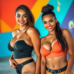 Two incredibly attractive 25-year-old women from Nauru, both dressed in sexy outfits that highlight their figures