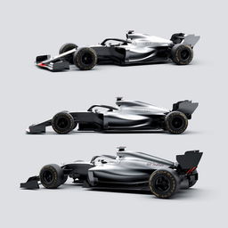 A futuristic concept design of a Formula 1 car for the year 2026, showcasing a sleek, aerodynamic body with sharp lines and innovative features