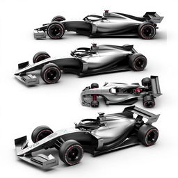 A futuristic concept design of a Formula 1 car for the year 2026, showcasing a sleek, aerodynamic body with sharp lines and innovative features