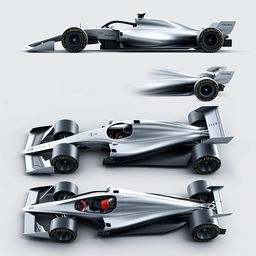 A futuristic concept design of a Formula 1 car for the year 2026, showcasing a sleek, aerodynamic body with sharp lines and innovative features