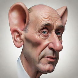 A caricature of an enormously large ear, maintaining accurate details while exaggerating size, evoking a sense of whimsy and fascination.