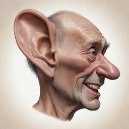 A caricature of an enormously large ear, maintaining accurate details while exaggerating size, evoking a sense of whimsy and fascination.