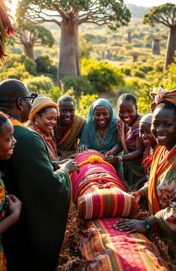 A vibrant scene depicting the Famadihana ritual in Madagascar, capturing the essence of cultural celebration