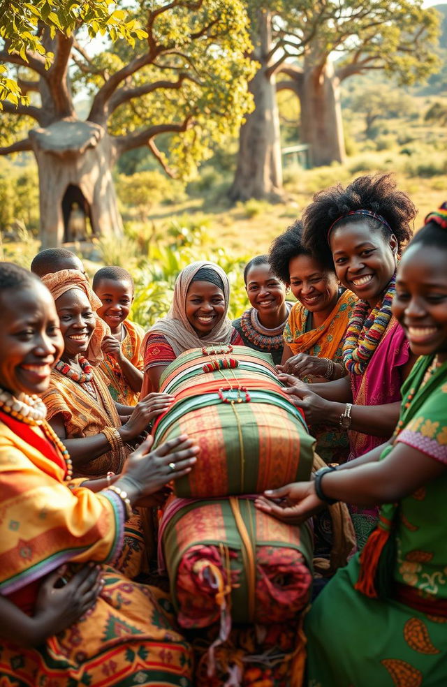 A vibrant scene depicting the Famadihana ritual in Madagascar, capturing the essence of cultural celebration