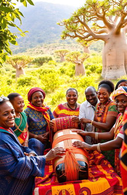 A vibrant scene depicting the Famadihana ritual in Madagascar, capturing the essence of cultural celebration