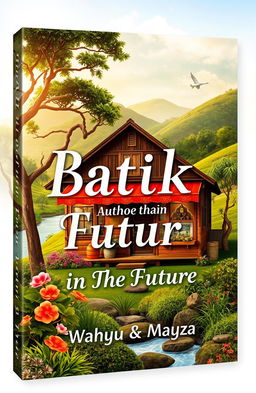 A captivating book cover design for "Batik-in The Future" featuring a vintage batik store depicted with aesthetic charm