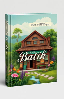 A captivating book cover design for "Batik-in The Future" featuring a vintage batik store depicted with aesthetic charm